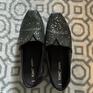 Sparkly Black TOMS Slip-Ons